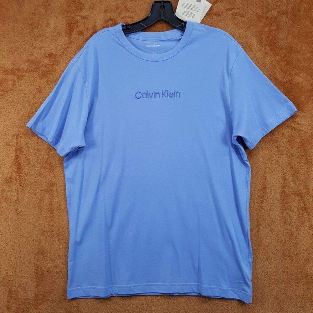 CALVIN KLEIN Shirt Mens Medium Blue Pullover Crew Logo Tee T-Shirt
